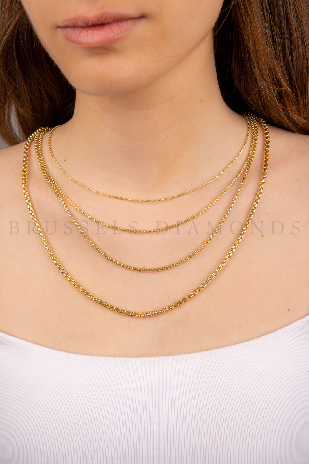 Real 14k Yellow Gold Round Box Chain Necklace 1.3mm – 3.4mm Thick 16-24″ Long