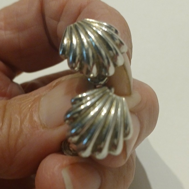 Silver Napiero Shell Swirl Clip-On Earrings, Screw Back, Metal, Vintage