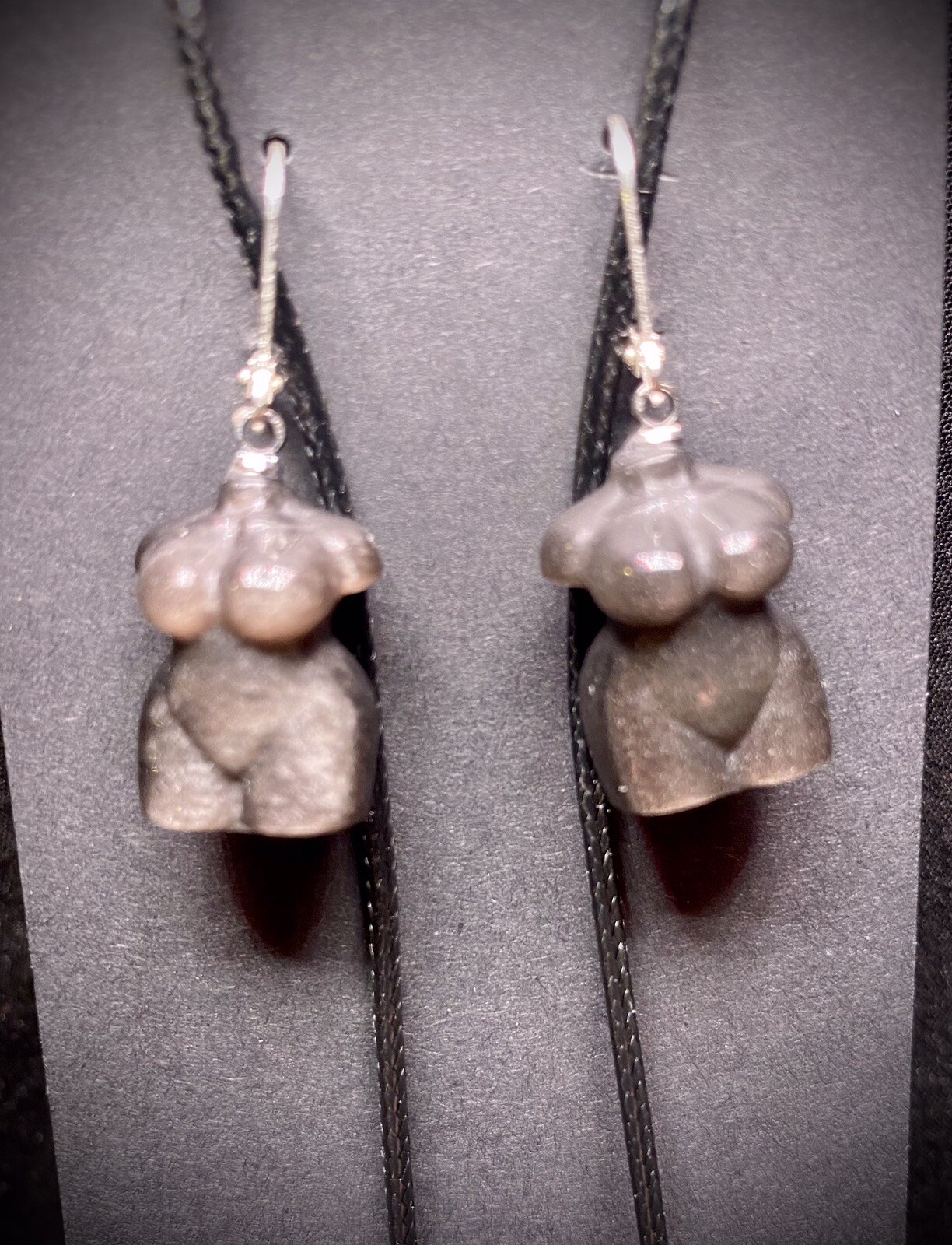 Silver Obsidian Female Bust Earring/Necklace Set