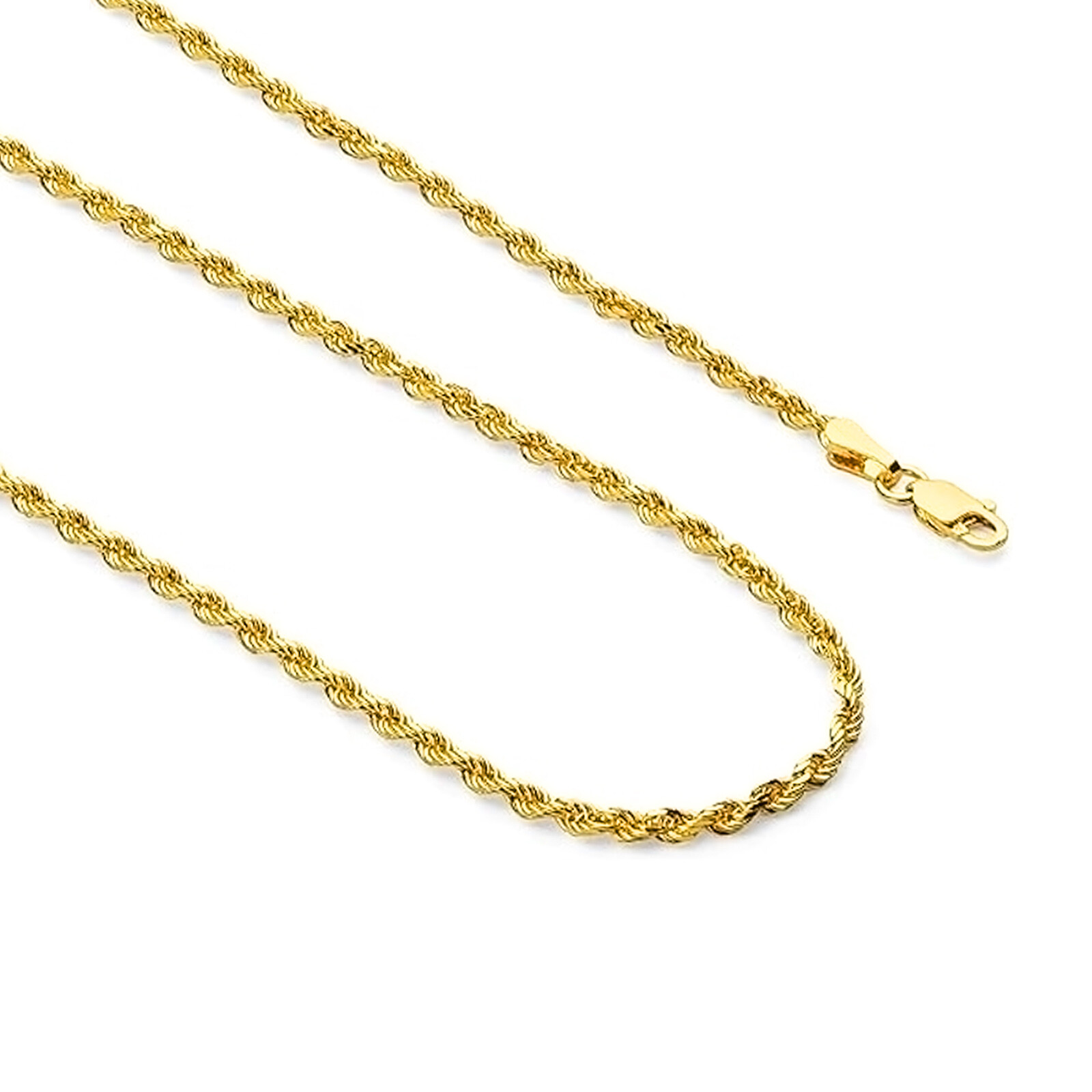 14K Solid Yellow Gold 1.55-6.05mm Rope Chain Necklace with Lobster Claw Clasp
