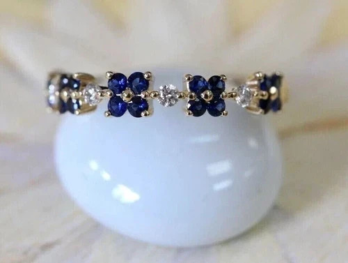 3 Ct Round Cut Simulated Sapphire Wedding Halo Band Ring 14k Yellow Gold Plated