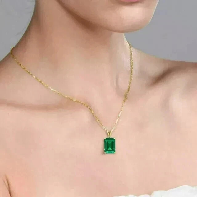 2Ct Emerald Cut Lab-Created Green Emerald Women’s Pendant 14K Yellow Gold Plated