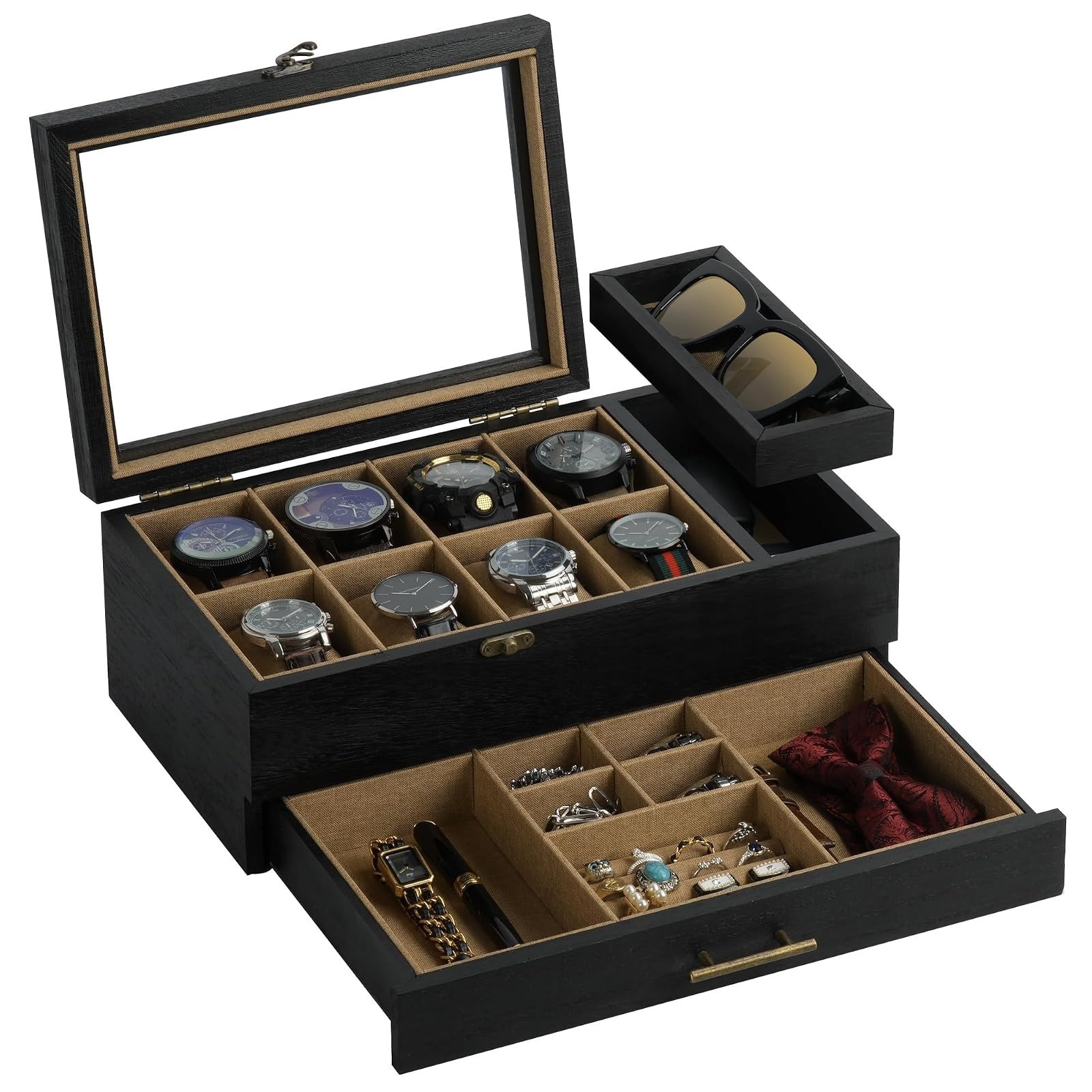 GALHUBIS Watch Box for Large Dial Watches, 10 Slots, Jewelry Organizer
