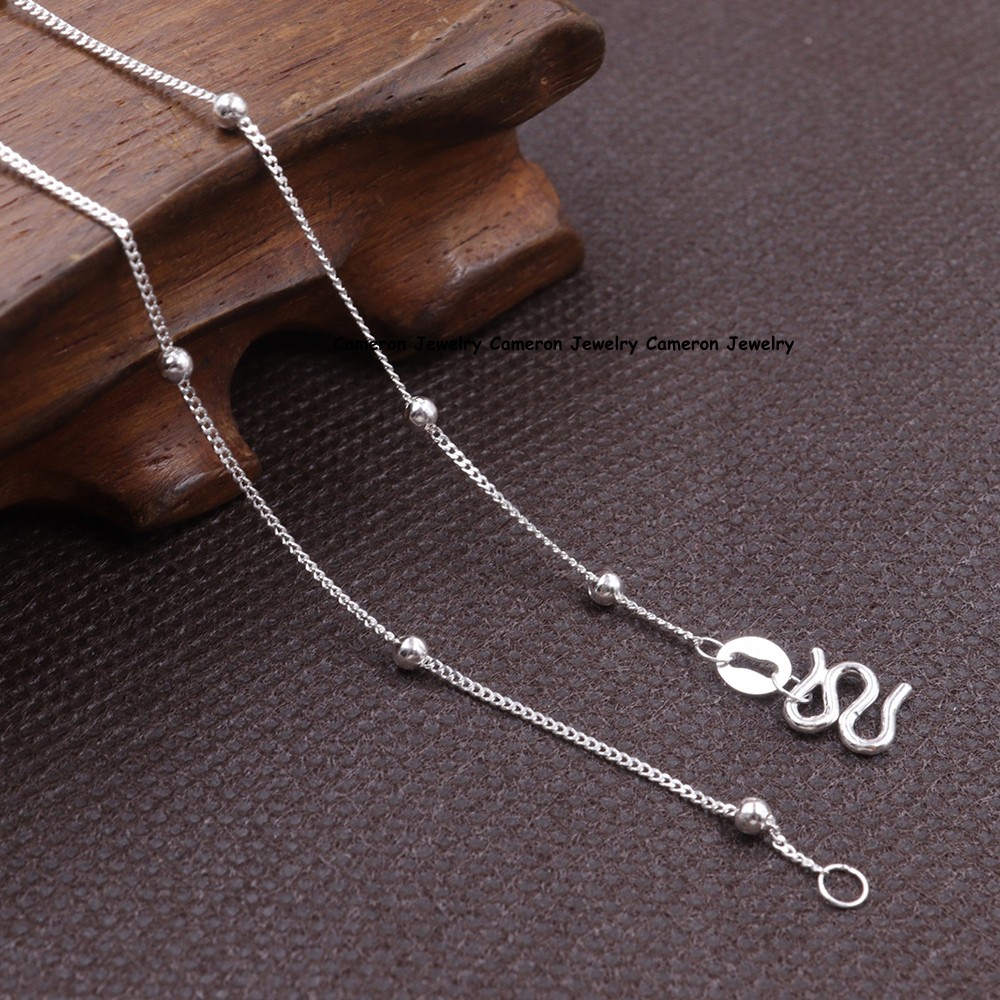 Pure S999 Fine Silver 999 Satellite Beads Chain Curb Link Necklace 2-3g 17.9inch