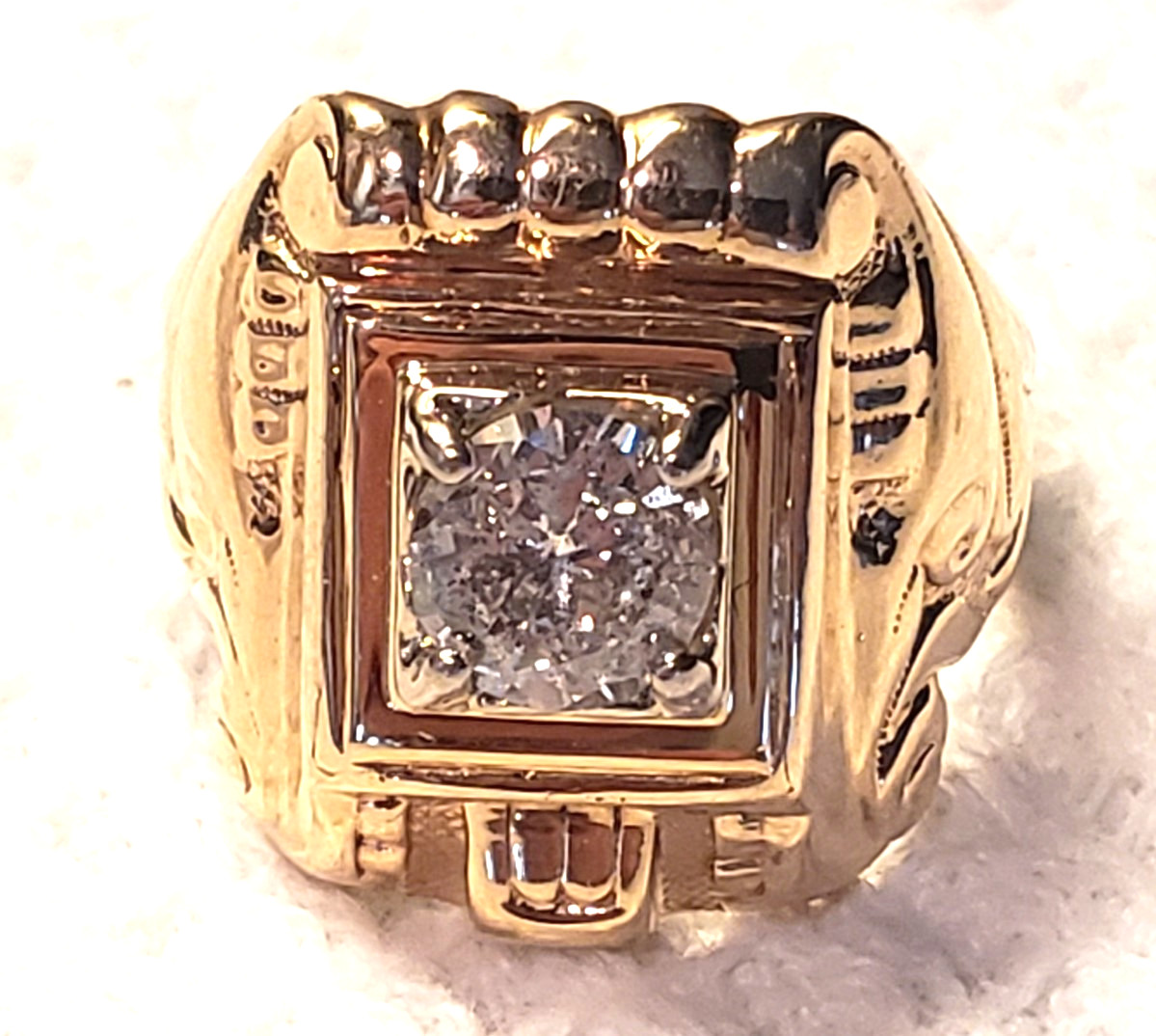 Men’s 10 Karat Gold Gothic Ring With Approx. 1.22CT Genuine Round Diamond