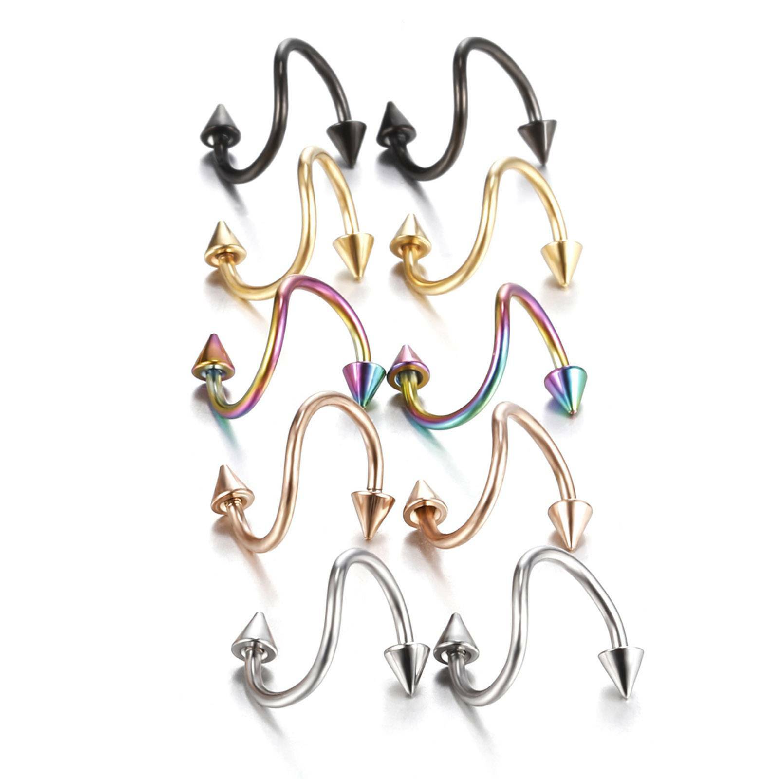 10pcs Ball Cone Spiral Twist Nose Ring 316L Steel Cartilage Tragus Earring 16G