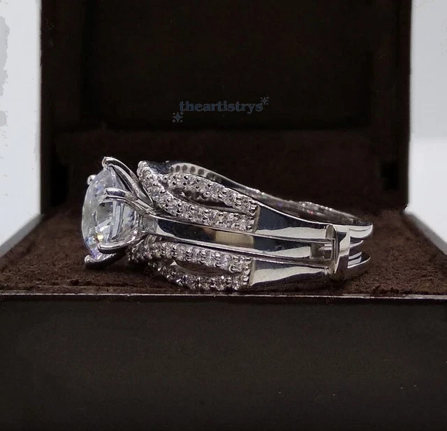 Moissanite Bridal Set Engagement Ring Solid 14K White Gold 2.70 Carat Round Cut