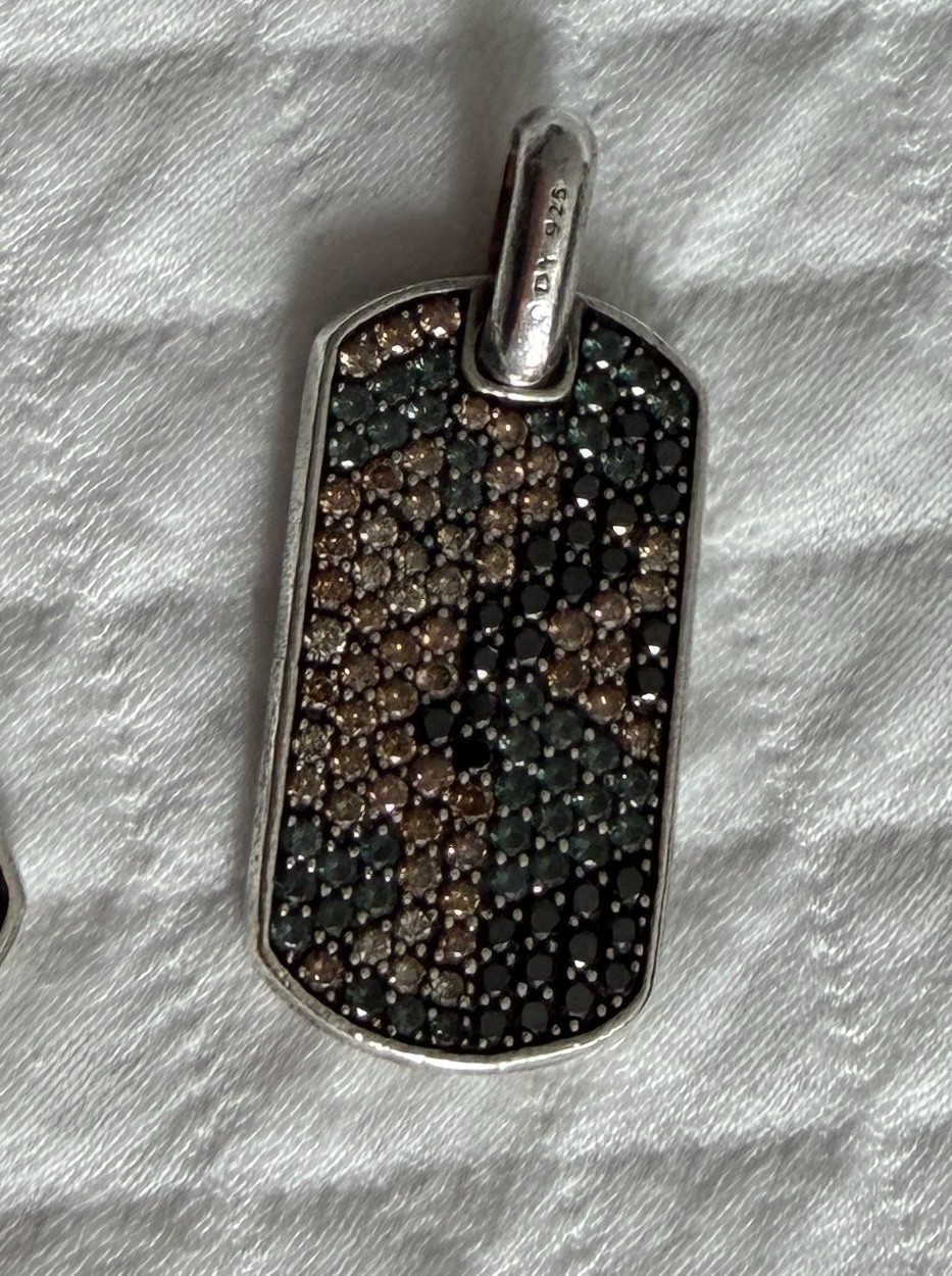 David Yurman 35mm Chevron Tag Sterling Silver w/ Diamonds