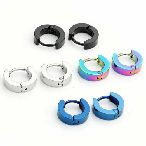 2PCS Stainless Steel Hoop Earrings for Men Women Small Hoop Huggie Ear Piercings