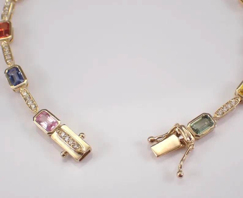 14K Yellow Gold Plated Multi Color Stones Stackable Tennis Women’s Bracelet 7″