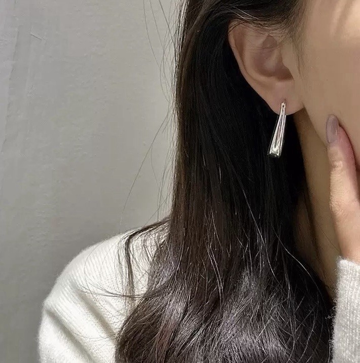 925 Silver Teardrop Hoop Earrings Minimalist Geometric Dangle Earrings A48
