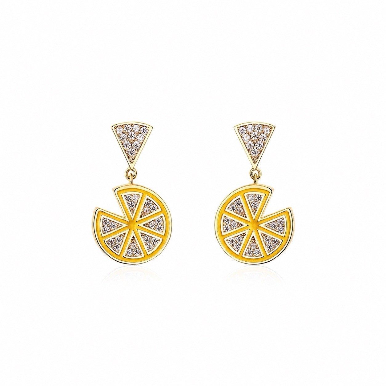 Gold Tone Clear Crystal Citrus Slice Stud Dangle Drop Earrings Post Back Lobe