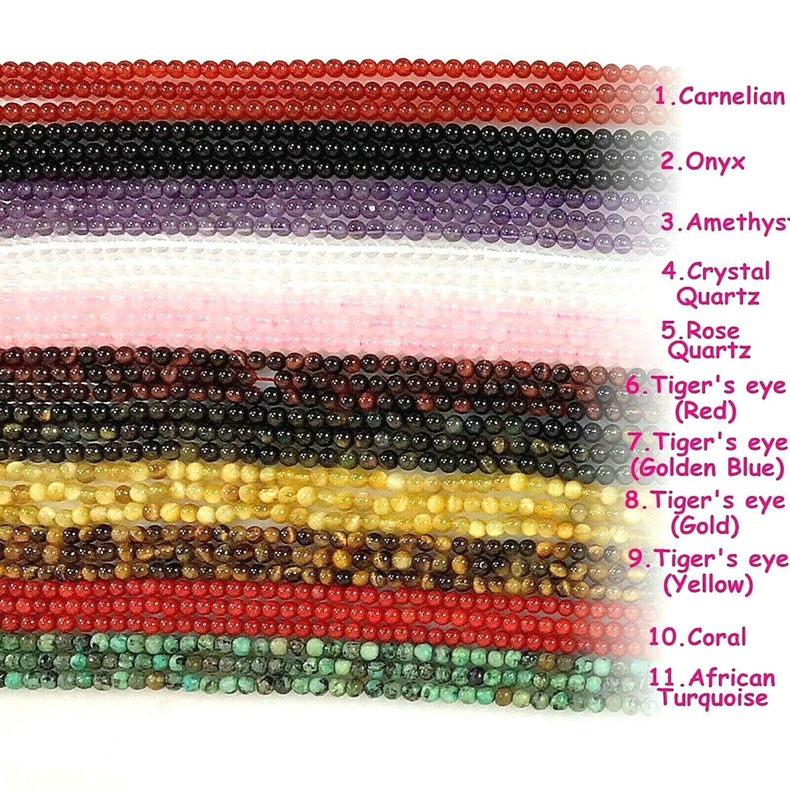 3mm Bulk Tiny Gemstone Crystal Smooth Round Loose Bead 15″ strand Free Shipping