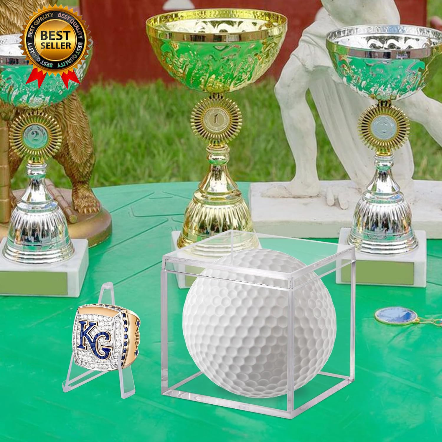Championship Ring Display Case, Clear Acrylic Memorabilia Stand Cube Holder Dust