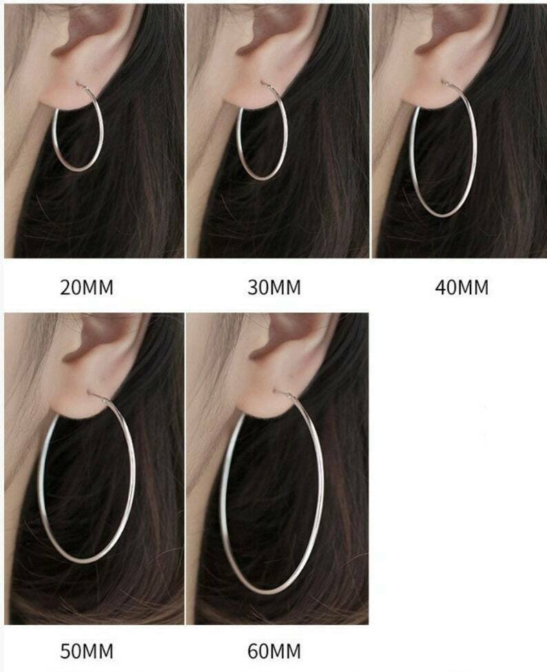 Men & Women 925 Solid Sterling Silver Endless Hoop Earrings Sizes 10MM – 75mm
