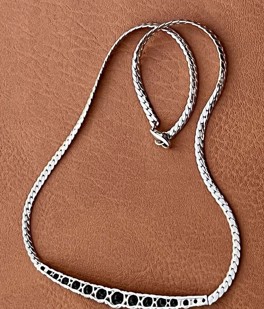 925 Sterling Sliver Snake Chain Black Spinal Necklace 16 in Signed Y