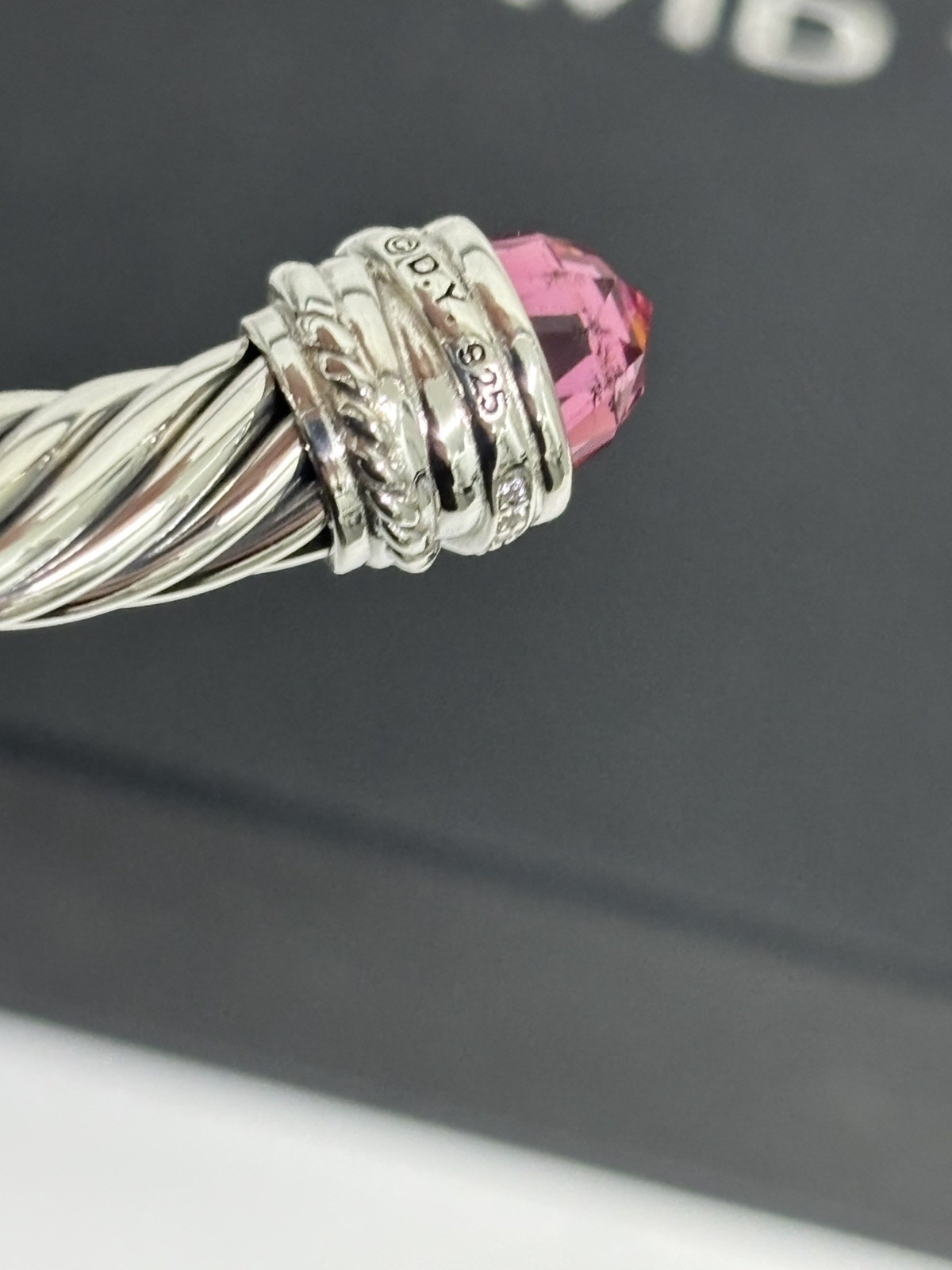 David 7mm Cable Cuff Bracelet 925 Sterling Silver Tourmaline & Diamond