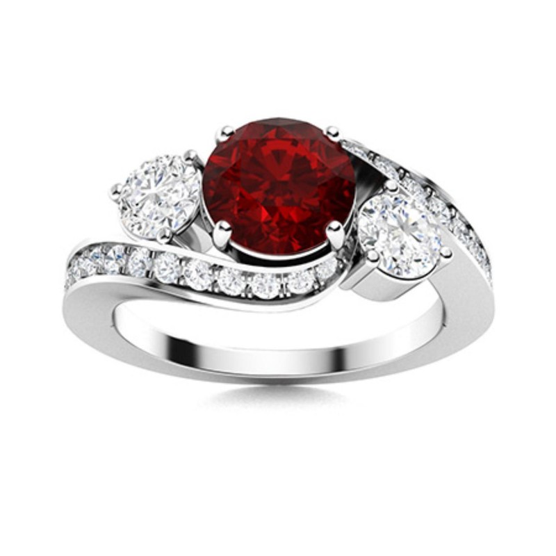 Three Stone 0.75Ctw Round Garnet 925 Sterling Silver Solitaire with Accents Ring