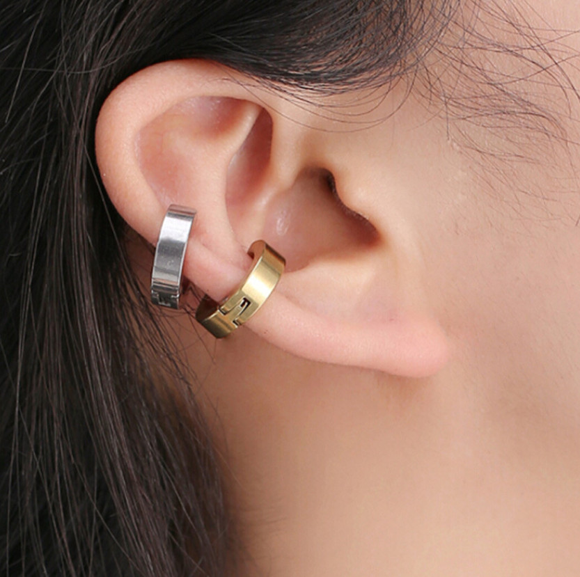 Non-Piercing Clip On Fake Men Women Ear Stud Cuff Hoop Earrings Stainless Steel