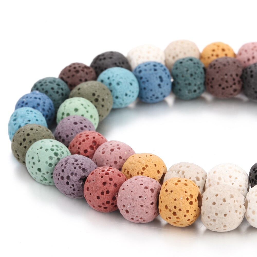 Multi Color Natural Lava Round Beads Size 6mm 8mm 10mm 15.5” per Strand