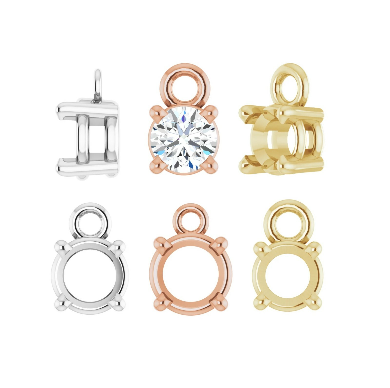 14K-18K Gold Platinum Silver Unset 4 Prong Solitaire Basket Dangle 4-6mm Round