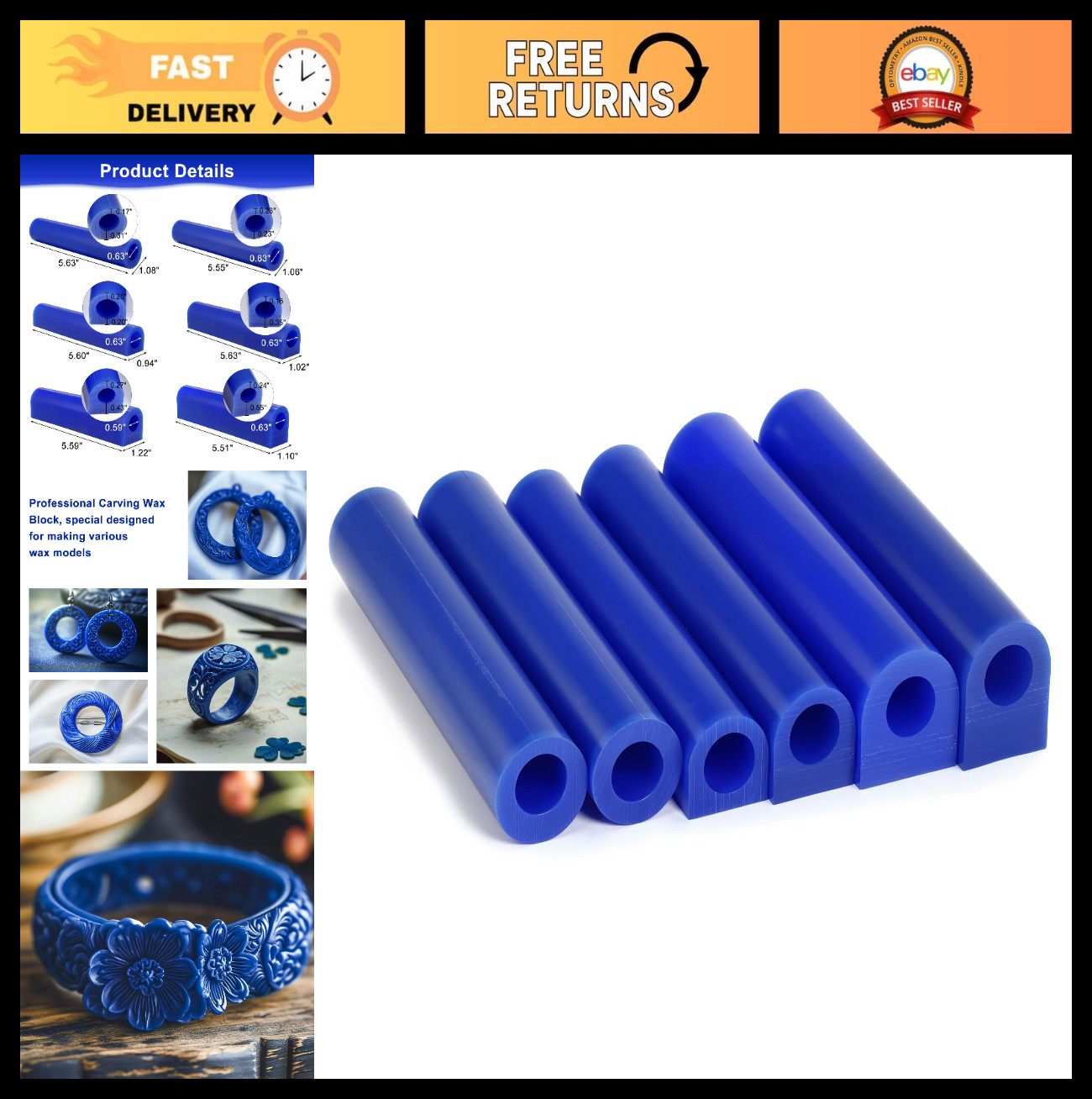 6 Pcs Casting Wax Carving Tubes for DIY Jewelry Ring Mold Making – Blue