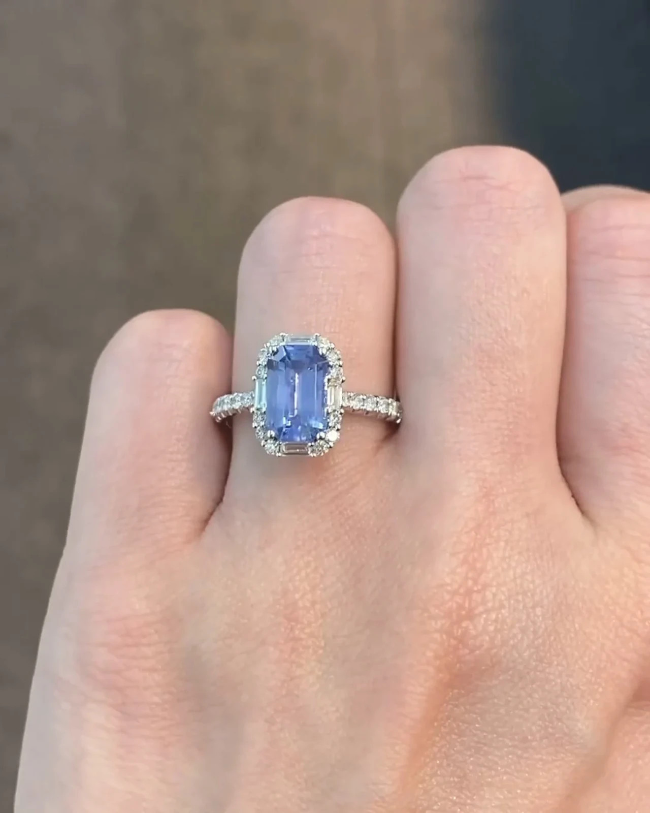 6.80 Ct Emerald Cut Natural Sapphire Diamond Ring 14K White Gold Size 8.5