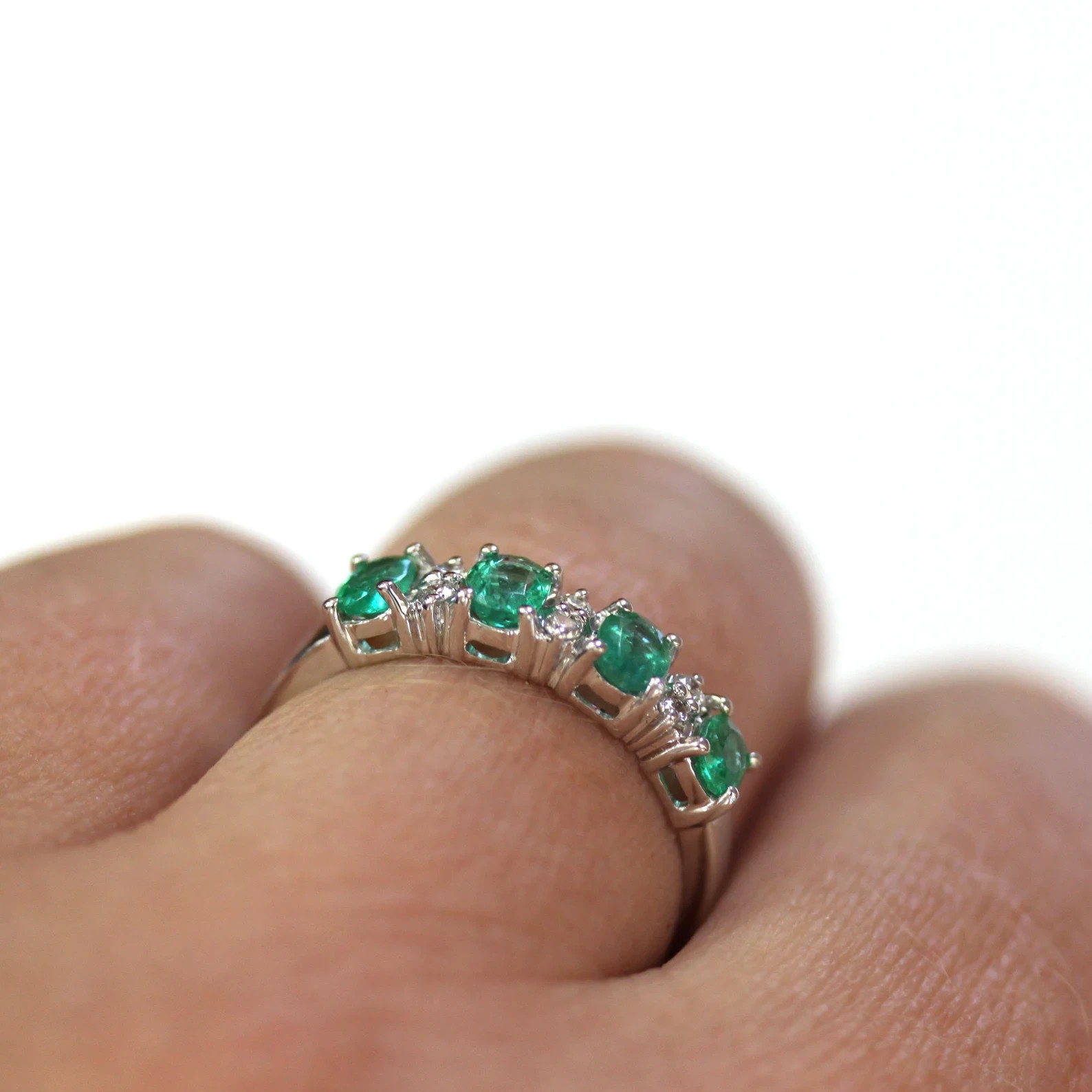 2.50 Ct Oval Cut Natural Emerald Diamond Wedding Ring 14K Solid White Gold 6