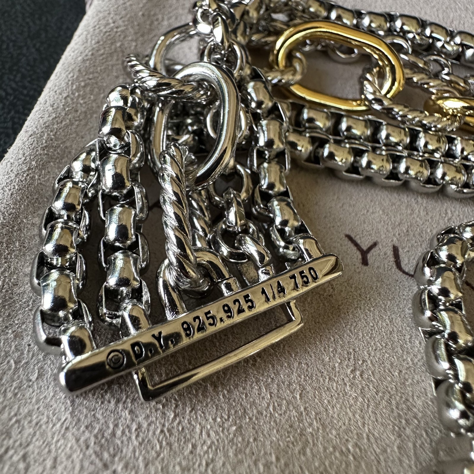 David Yurman Cable Chain Link Bracelet 925Sterling Silver 18K Gold Two Tone 21cm