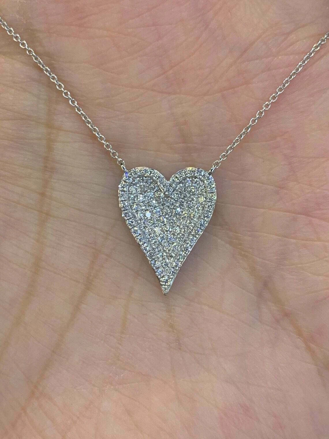2Ct Round Cut Moissanite Heart Shape Pendant Real 10K White Gold Over Chain