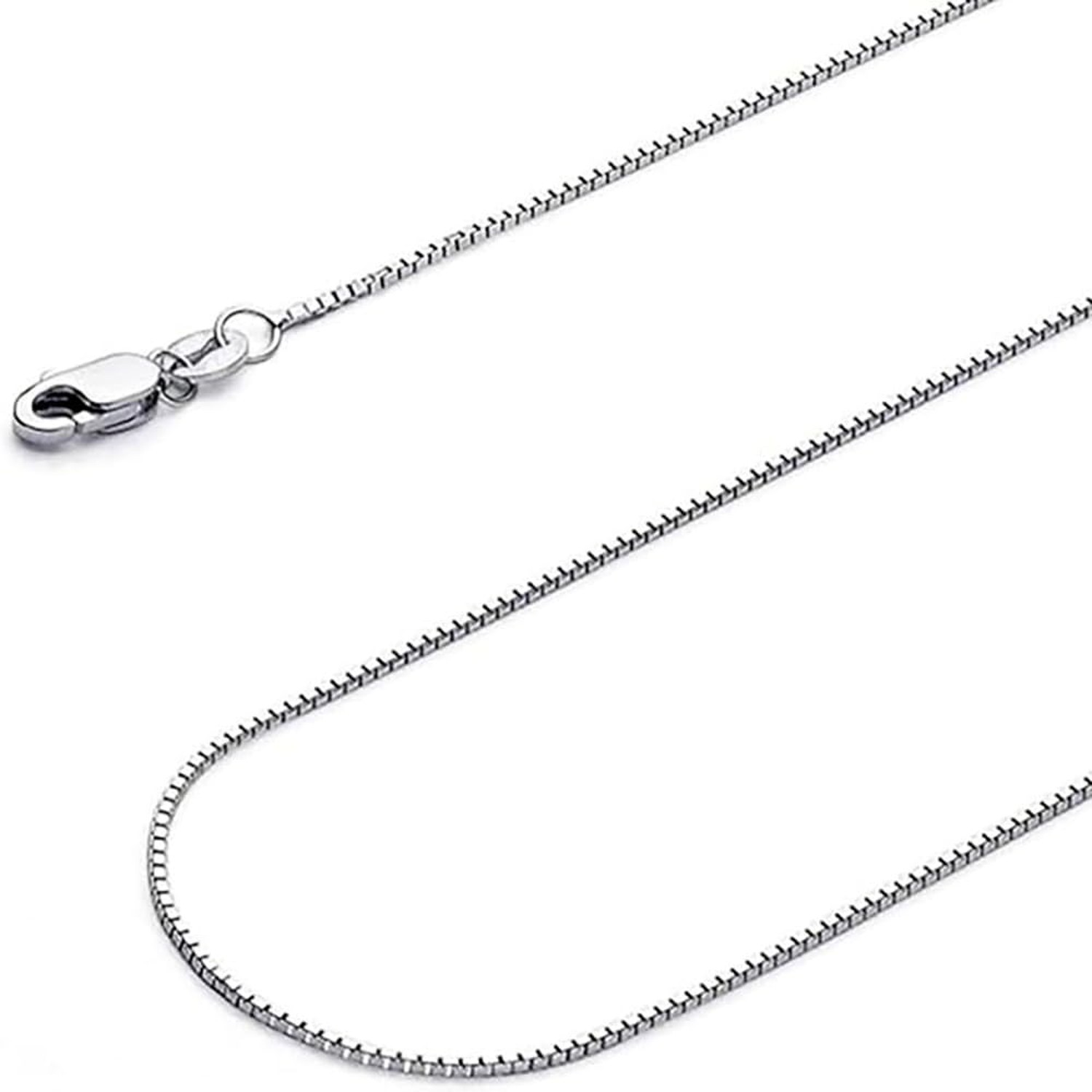 14K Yellow/White/Rose Gold Solid Box Link Chain 0.7/1.0/1.3 / 2mm Necklace wi…