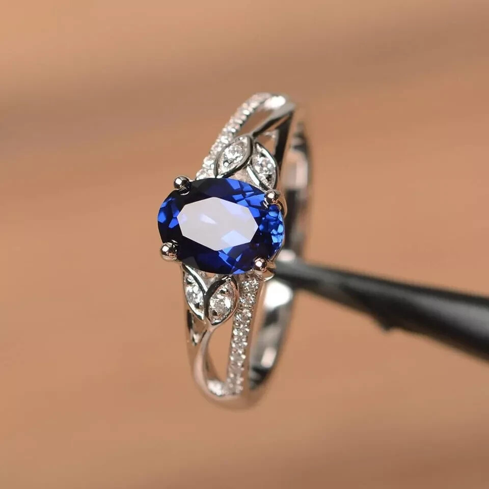2Ct Oval Lab-Created Sapphire Solitaire Engagement Ring 14K White Gold Plated
