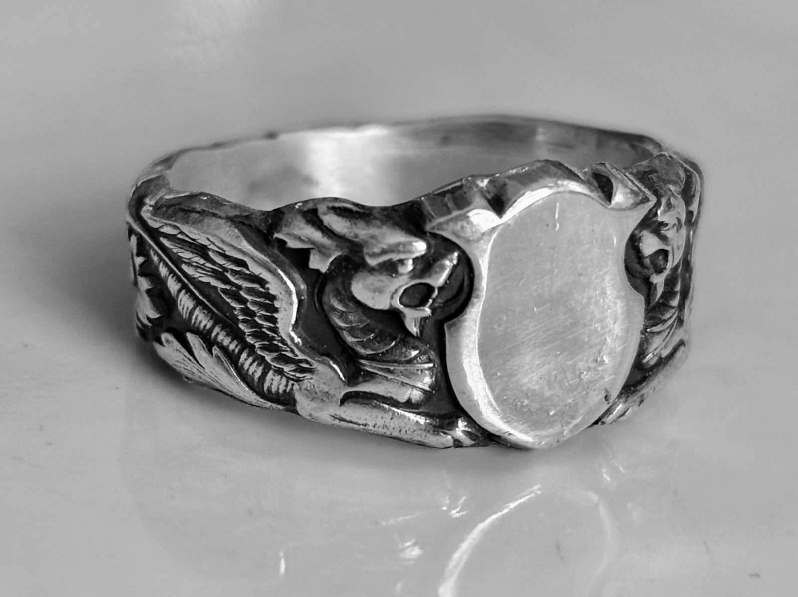 pure Silver dragon and shield Ring 999.Pure Fine Silver Bold, dragon Design