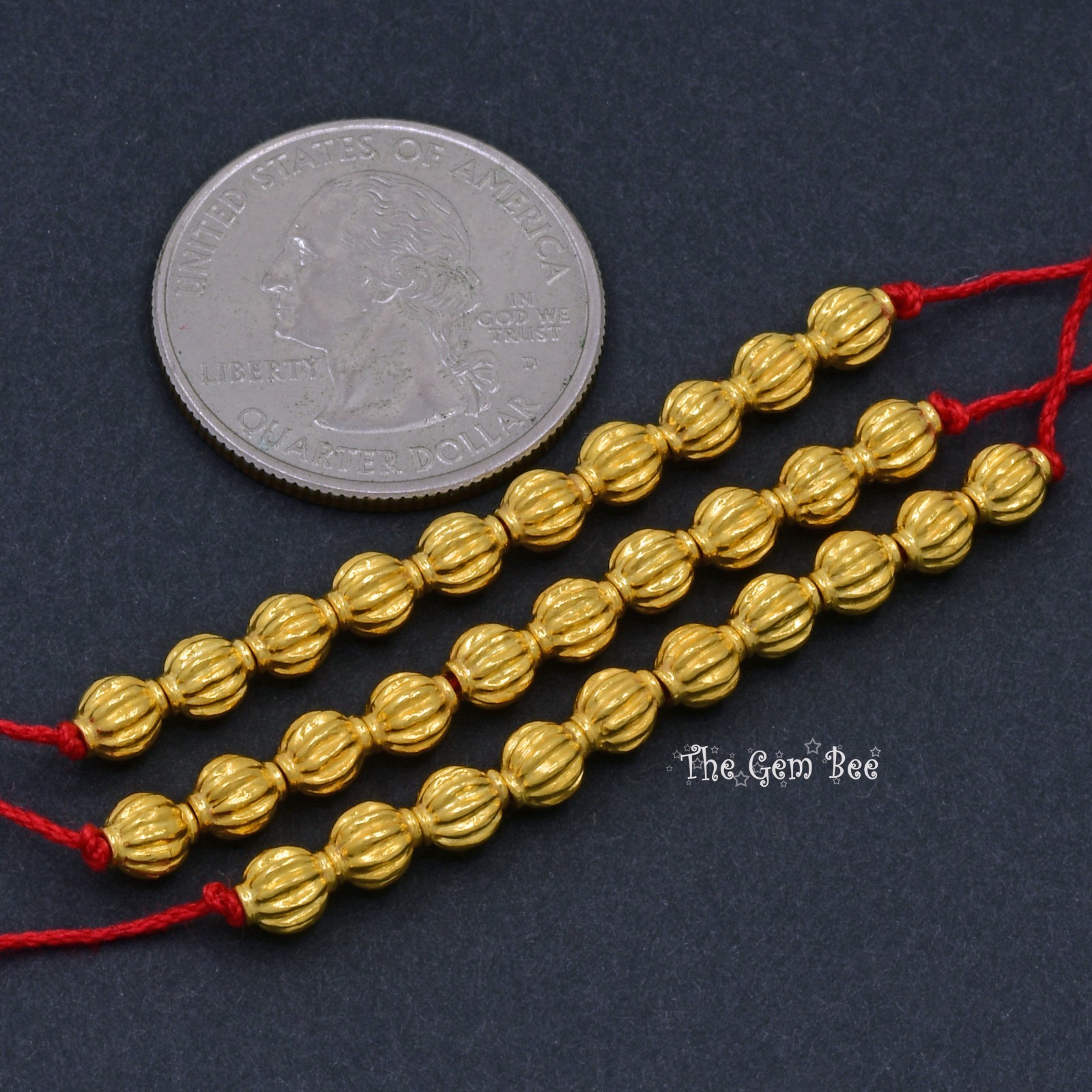 18k Solid Yellow Gold 4.2mmx5mm Fluted Fancy Spacer Finding Beads (2)