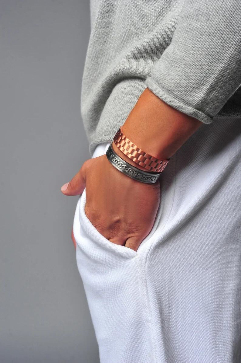 2 Pack Solid Copper Magnetic Bracelets Arthritis Pain Therapy Cuff Set