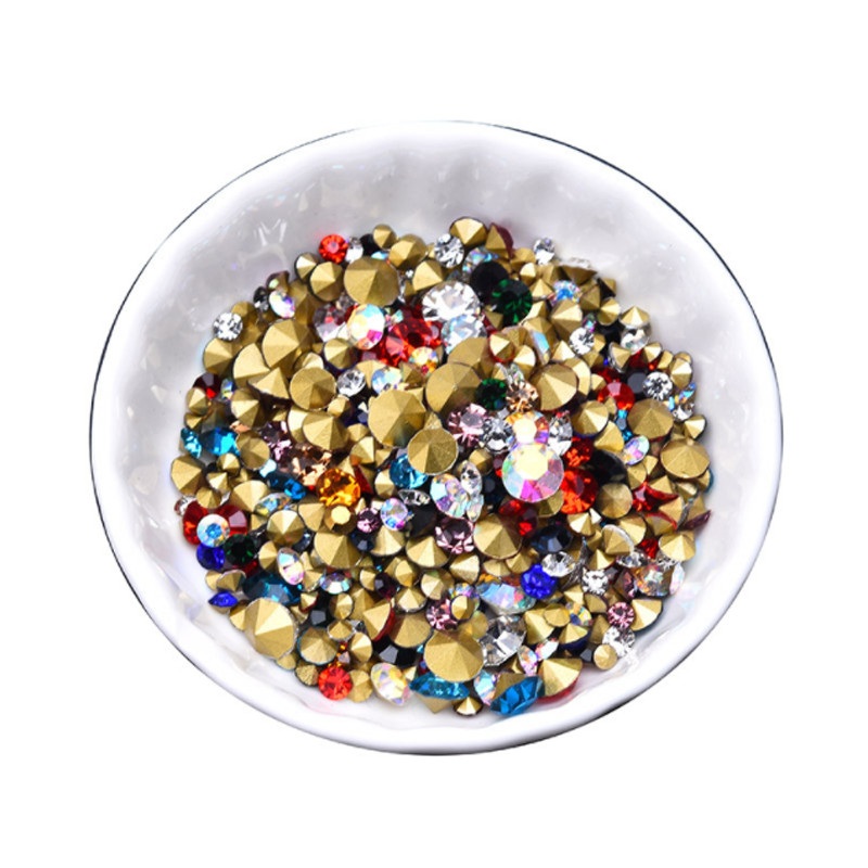 1440 pcs Mixed Color Round Pointed Back Crystal Glass Rhinestone Pick Size DIY