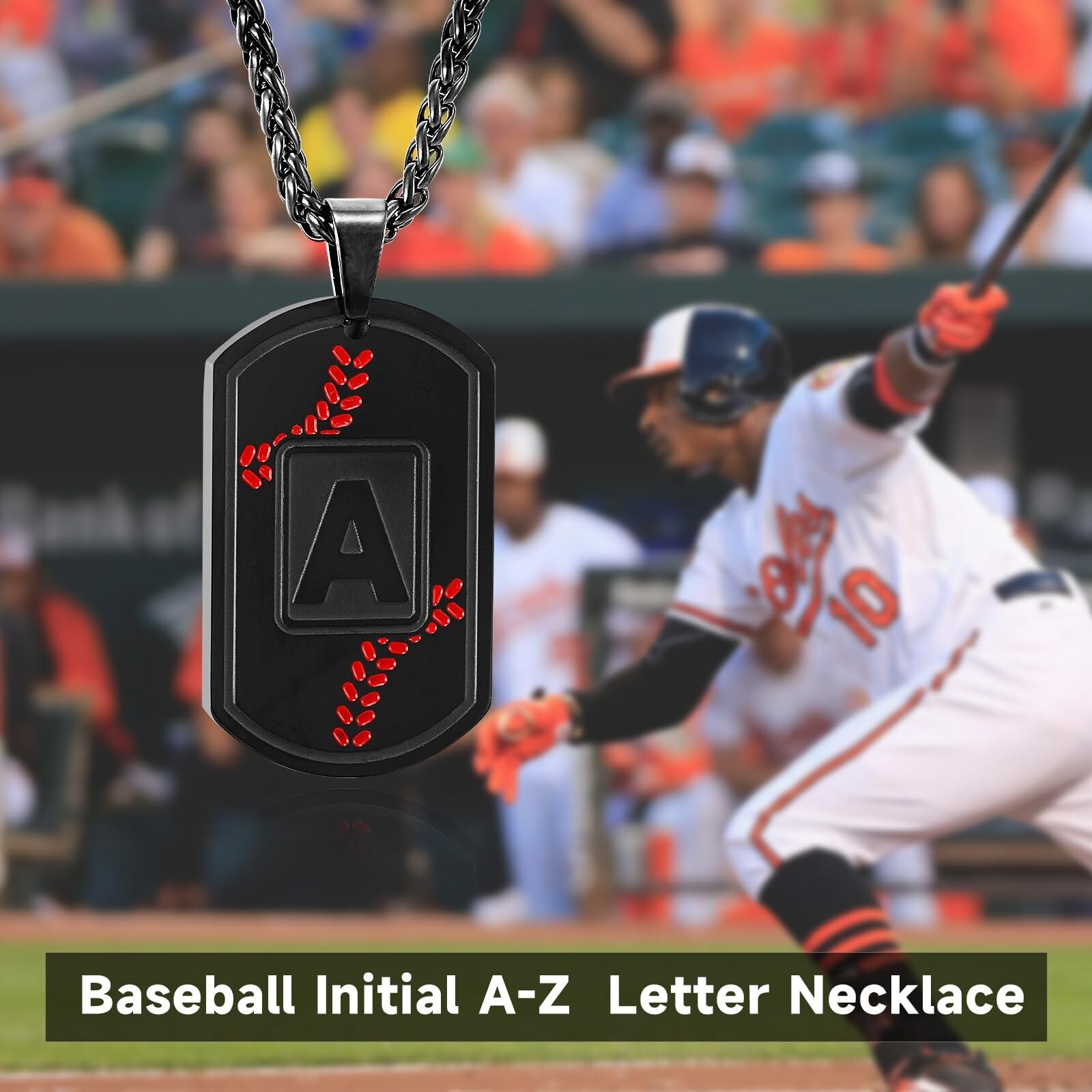 Baseball Initial Necklace for Men Dog Tag Stainless Steel Sliver/Black/Gold L…