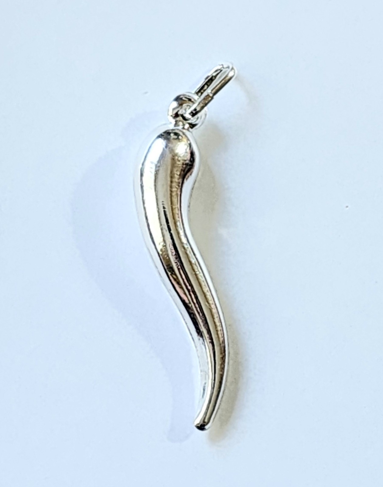 Italian Horn Pendant 925 Sterling Silver 2 inches Long Good Luck Amulet