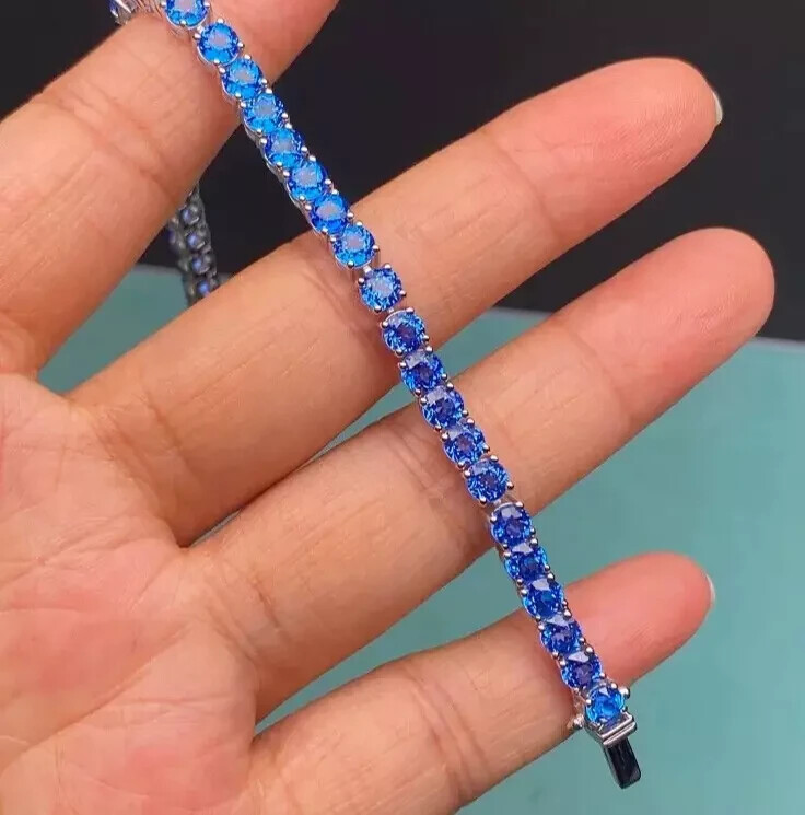 12Ct Round Cut Lab-Created Sapphire 7.5″ Tennis Bracelet 14K White Gold Finish