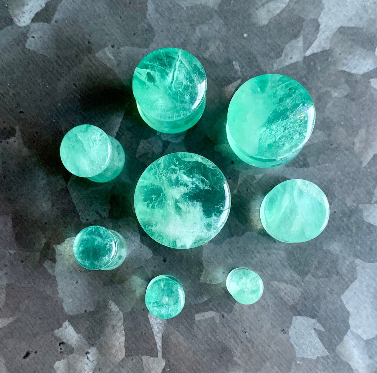 PAIR Green Fluorite Stone Plugs Organic Gauges Earlets Tunnels Body Jewelry