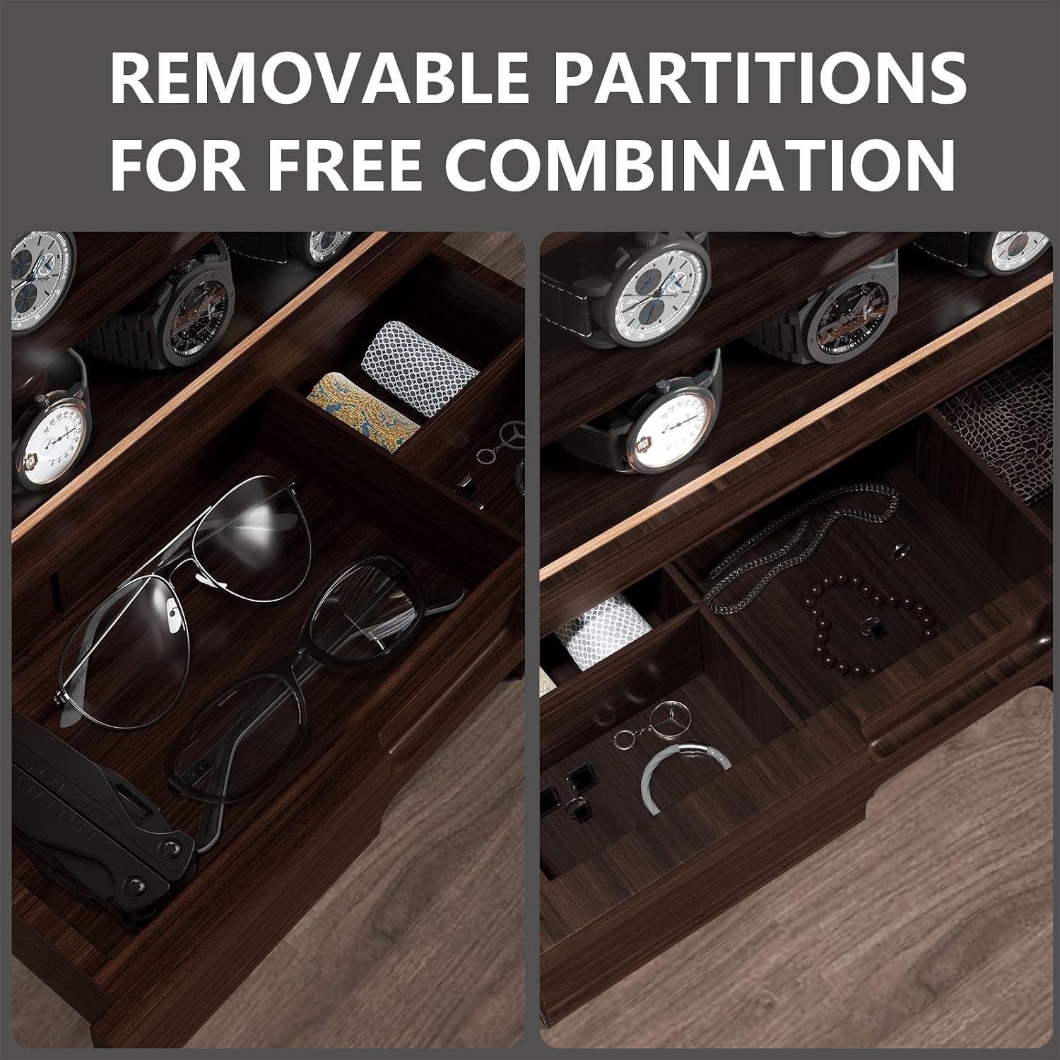 Stylish 12 Watch Jewelry Organizer with Polished Walnut Finish and Clear Window