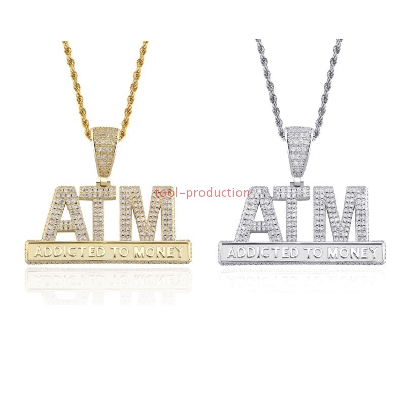 Brass Alloy Electroplated “ATM” Bling Pendant With Free Chain