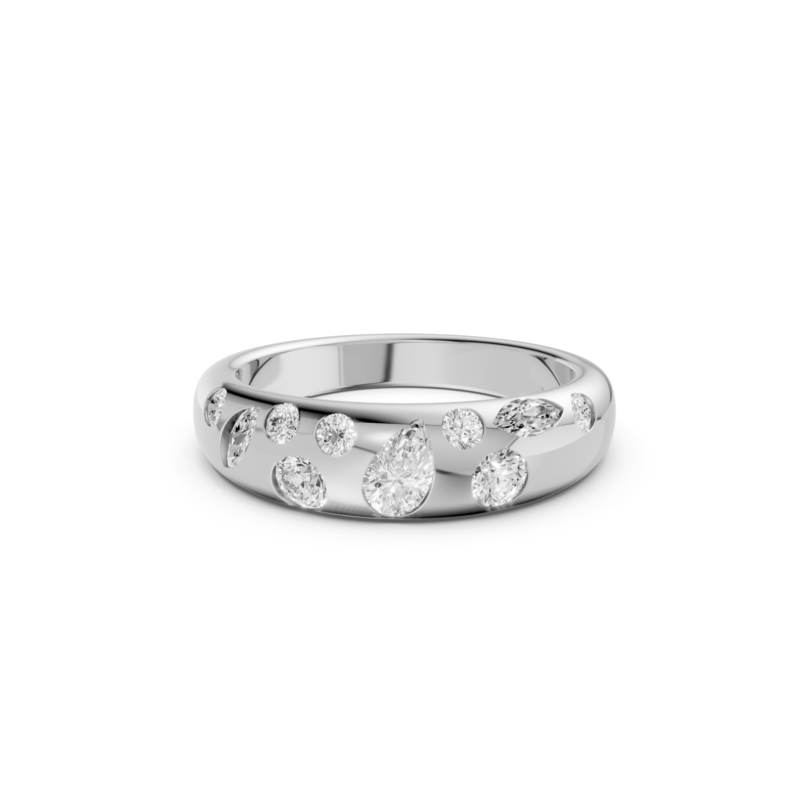 Multi Shape Lab Grown Diamond Flush Set Comfort Fit Gold Band In 14K Solid Gold