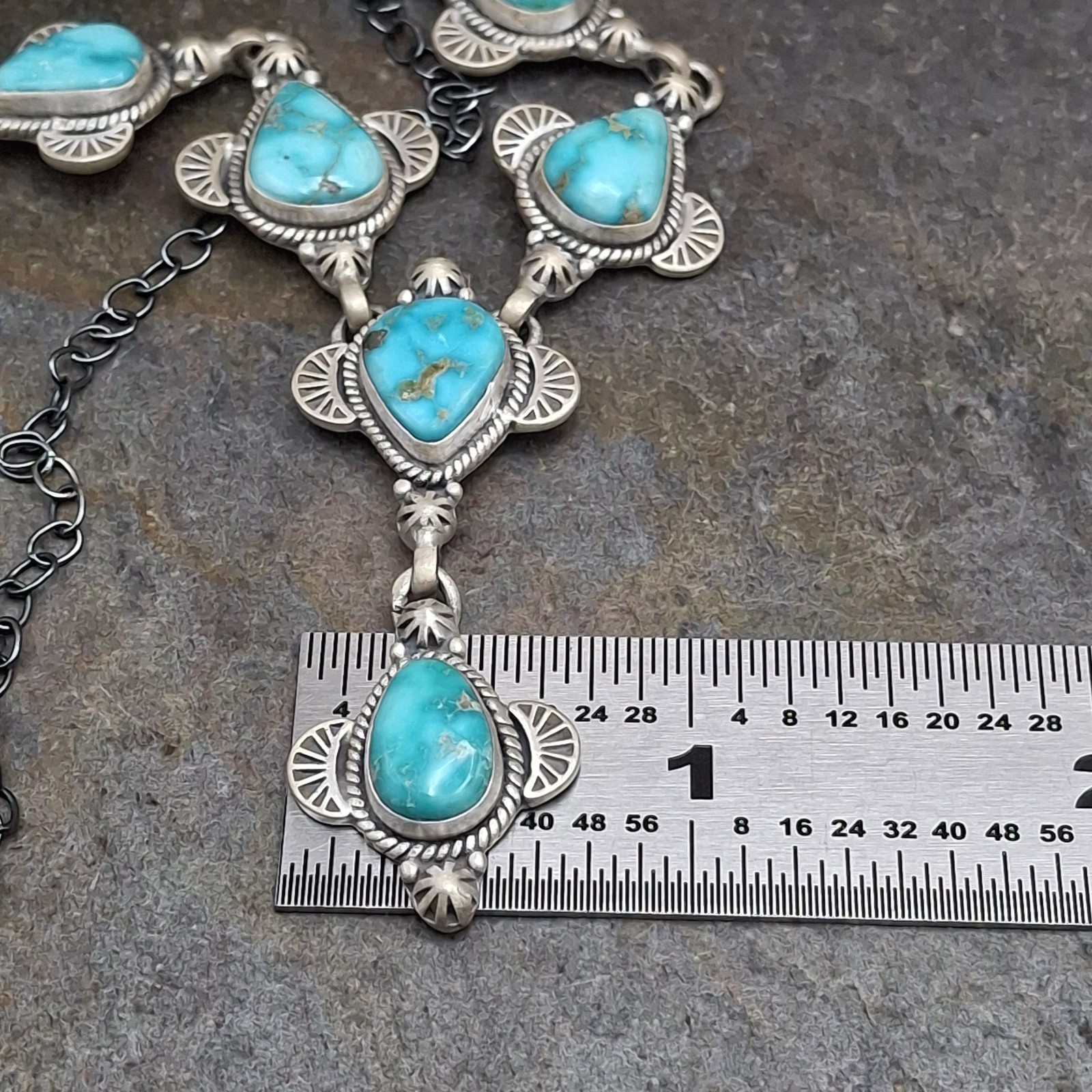 Lone Mountain Turquoise Sterling Silver Y-Drop Lariat Necklace Boho Southwestern