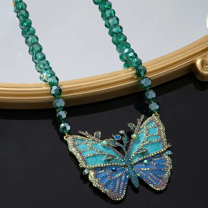 HEIDI DAUS signed “Madam Magnificence” Butterfly Necklace BLUE Aqua NWOT