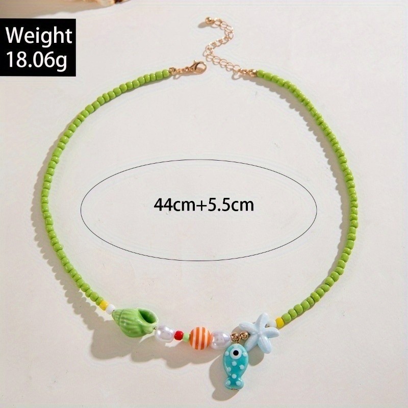 Bohemian Little Fish Ceramic Pendant Green Beaded Necklace New Women’s Jewelry