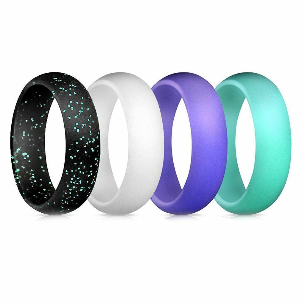 7pcs Flexible Silicone Wedding Ring Womens Engagement Sport Rubber Band Size 5-9