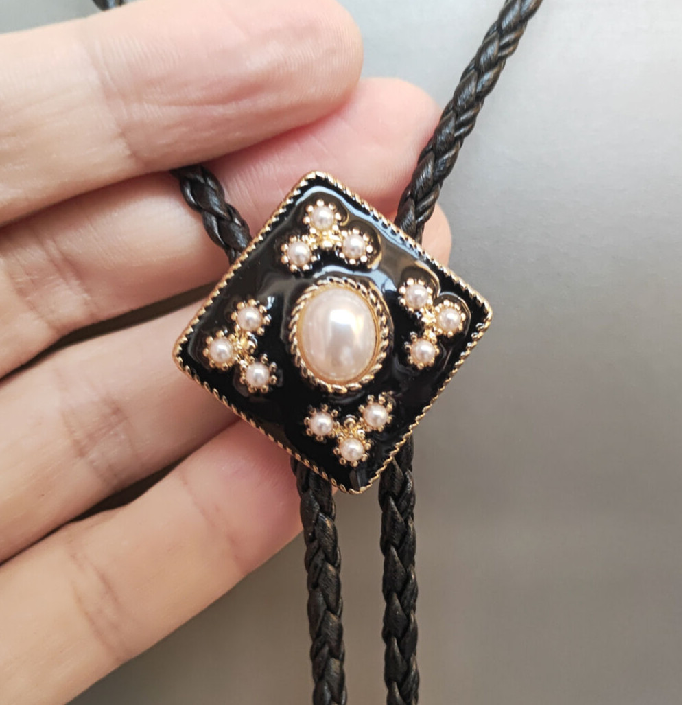 Pearl Cross Bola Bolo Tie Wedding Necklace for Men Women – Western Necktie