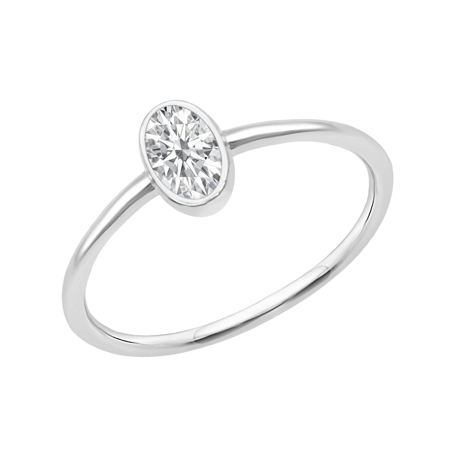 Bezel Set 0.20Ct Oval Cut Moissanite 925 Sterling Silver Stackable Women Ring