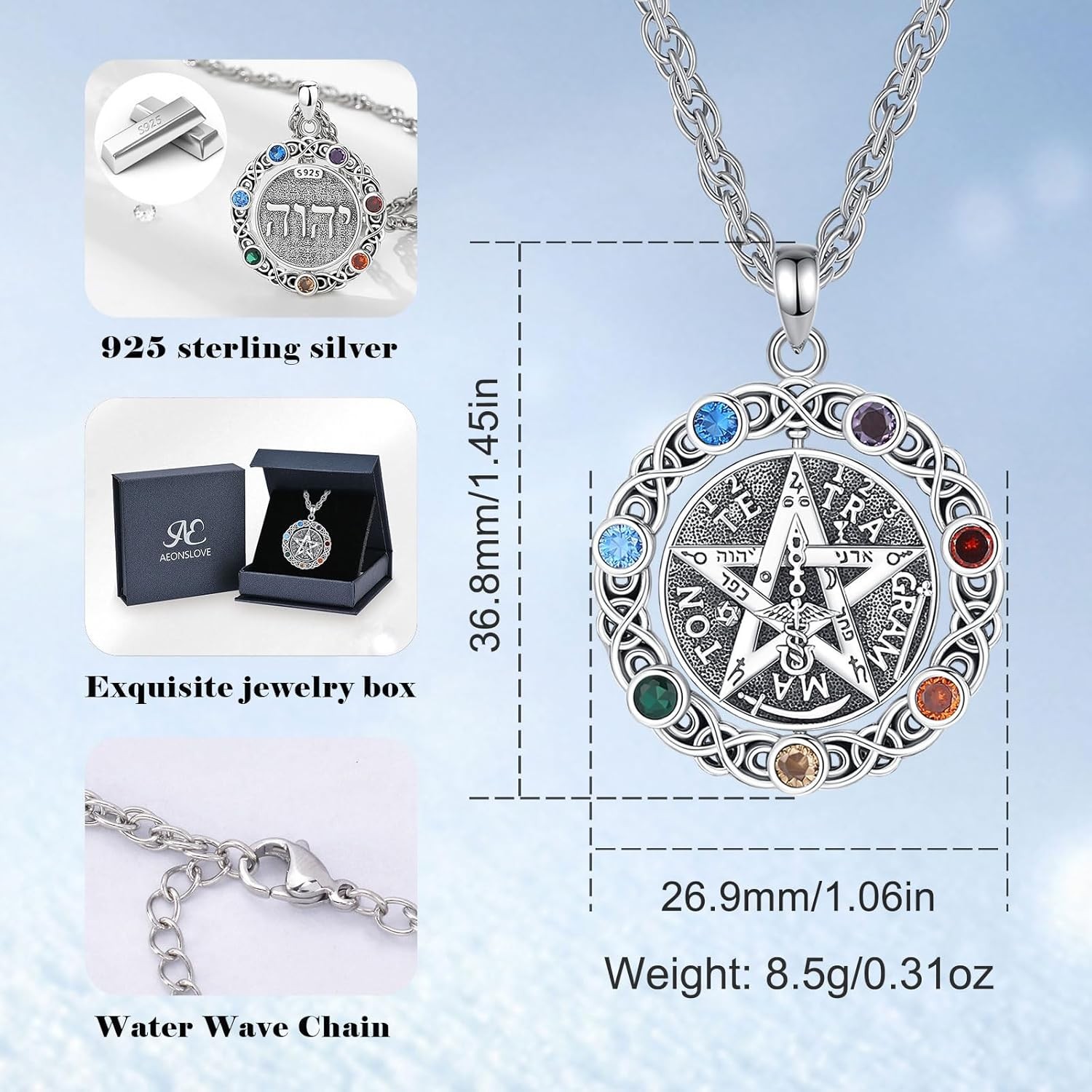 AEONSLOVE Tetragrammaton De Plata 925 Sterling Silver Tetragrammaton…